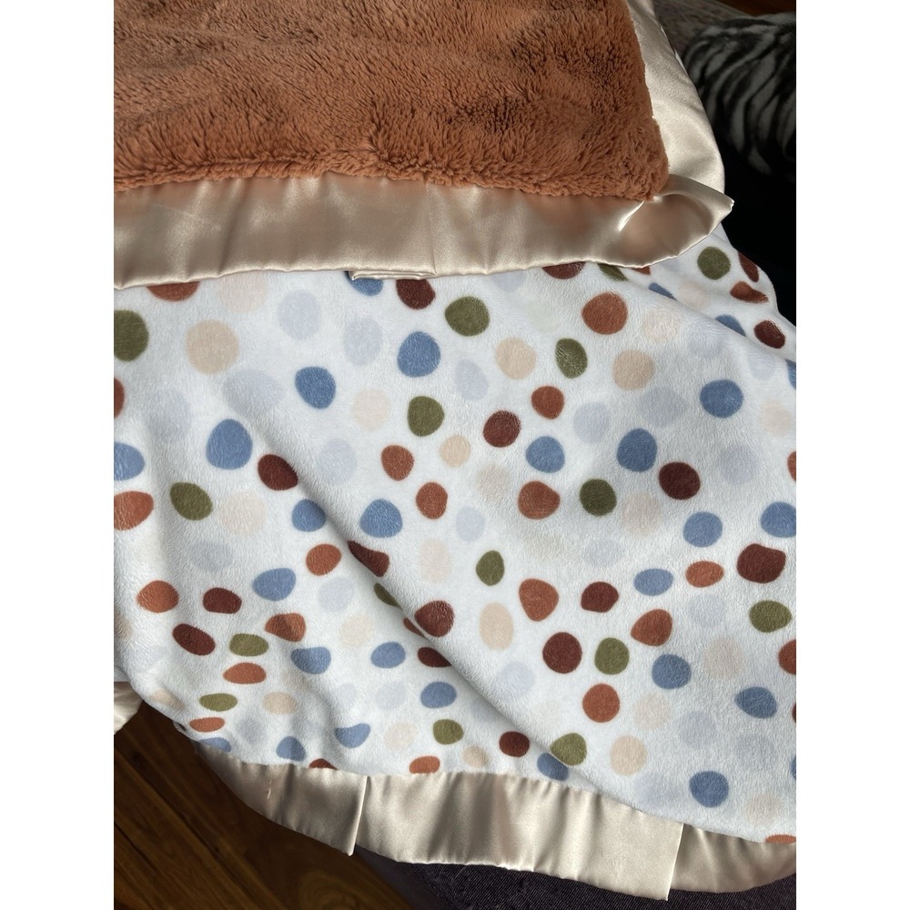 Minky Couture Blanket Polka Dot Satin Trim White/Brown/Blue/Green/Beige 36x30 in